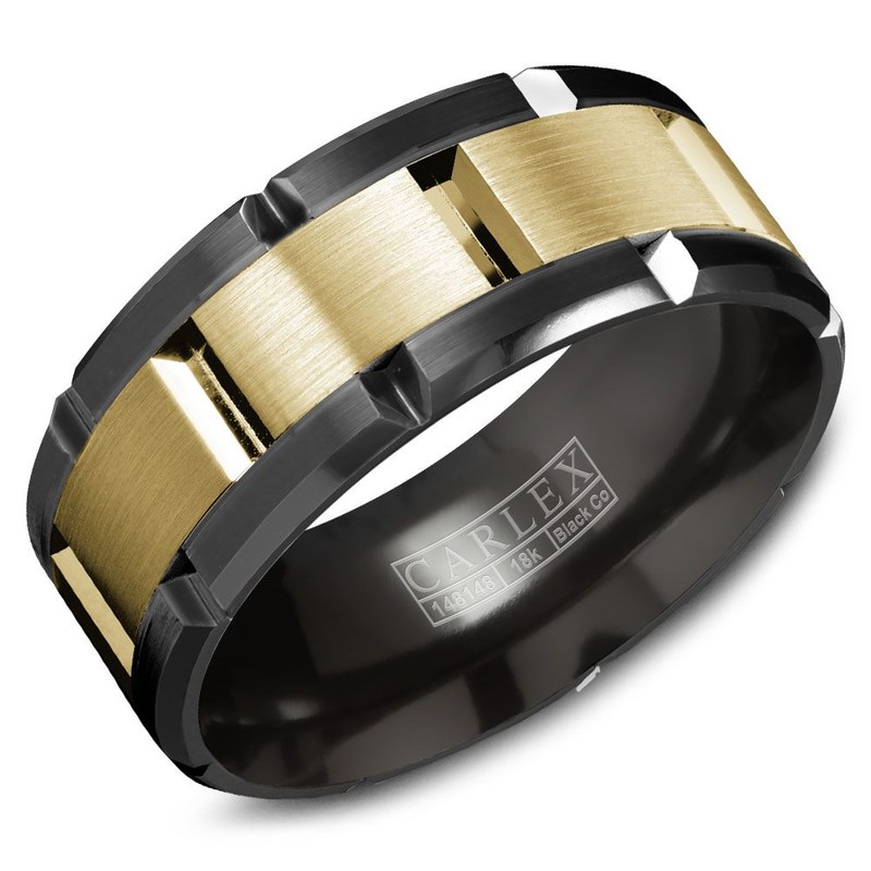 Men's Black Cobalt and Yellow Gold Band